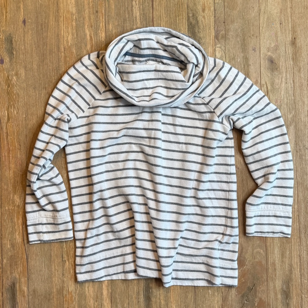 Lou & Grey Women’s Striped Gray and White Sweatshirt Cowl Neck Large